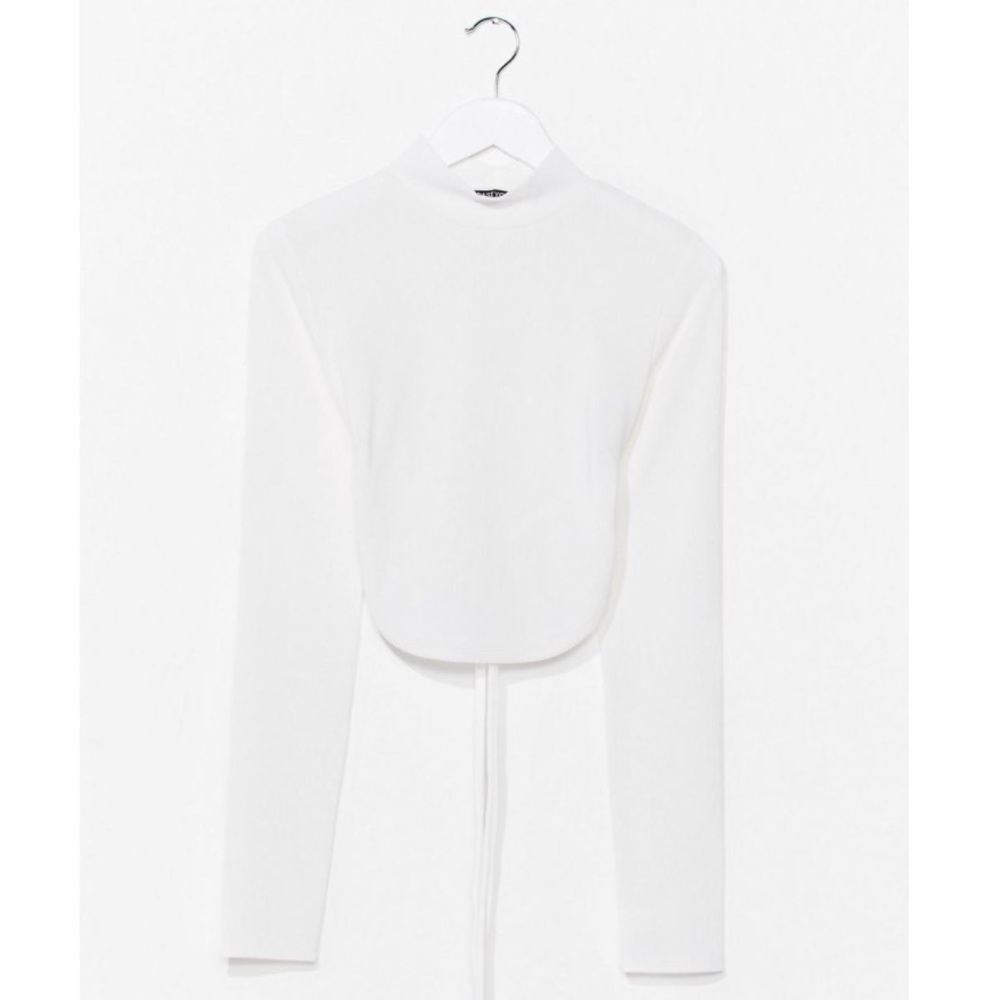 White Ribbed Open-Back Crop Top